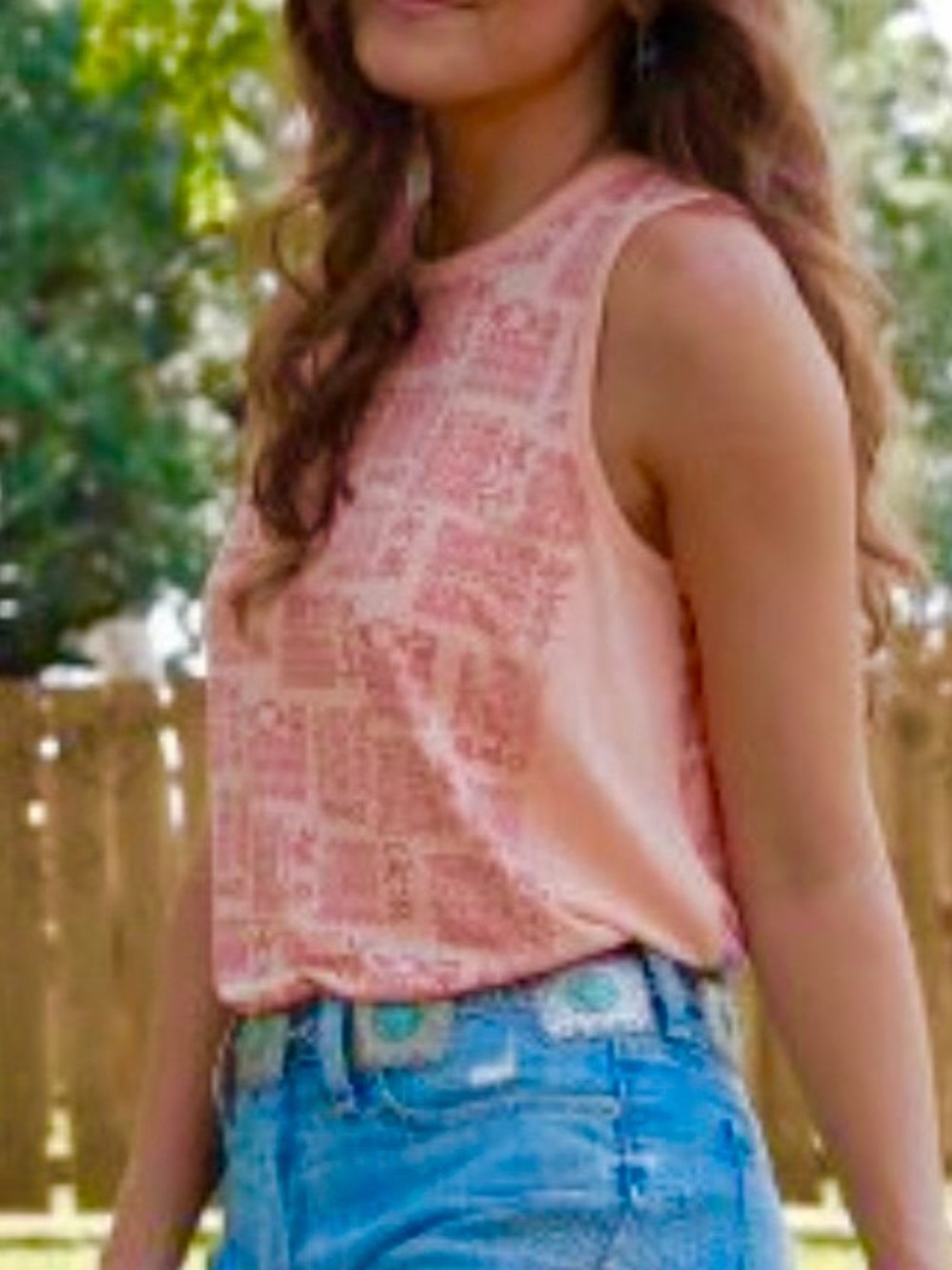 Cruel Denim Aztec Print Ribbed Tank Size Orange Peach Size M